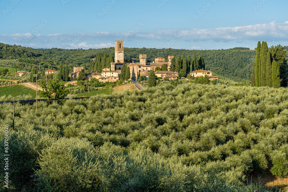 Obraz premium The beautiful Badia a Passignano monastery in the Chianti region. Province of Florence, Tuscany, Italy.