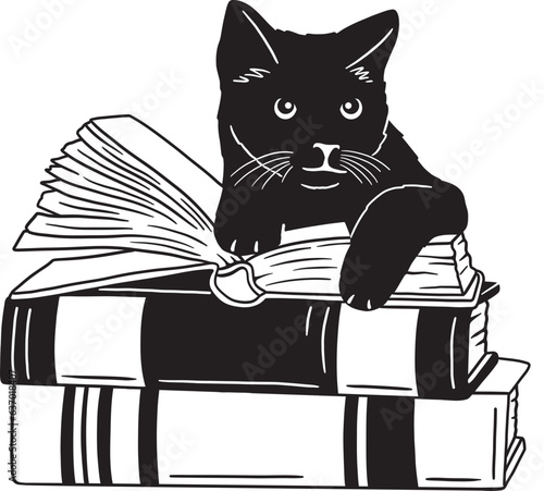 black cat with book