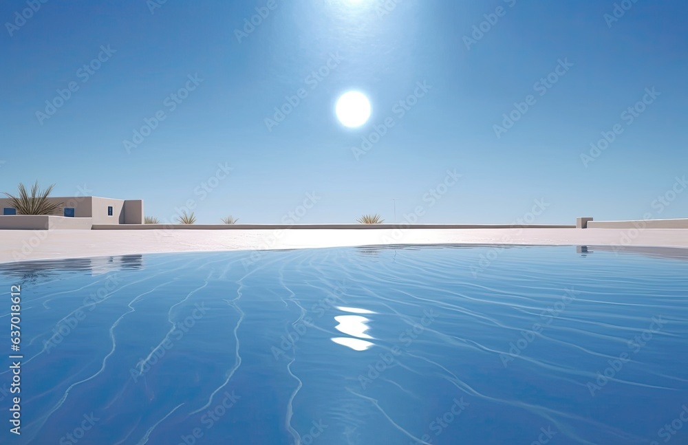 swimming pool an image of white pool and sun reflection against wate with Generative AI