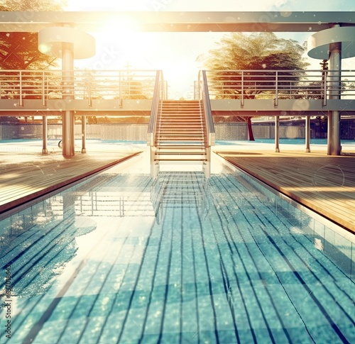 swimming pool design 3d stock photo in the swim with Generative AI
