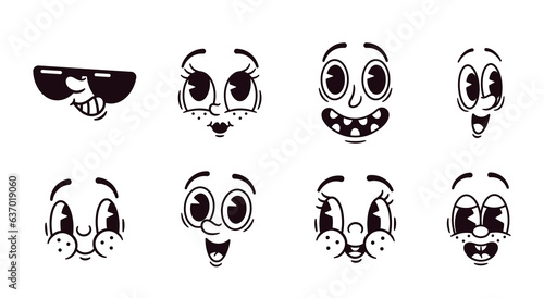 Retro Cartoon Emoji Set, Nostalgic Collection Of Vintage-inspired Emoticons. Cool Face in Sunglasses, Smile