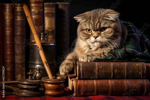 Tome-Tender Tabby: A Scottish Fold's Ode to Literary Legacy, Amidst Bookish Haven
 photo