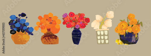 Set of house plants and flowers in pots, vases vector illustration. Home garden concept in flat design.