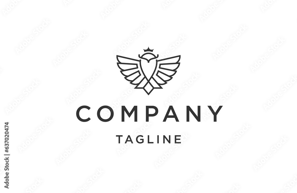 Owl king with line art style logo icon design template flat vector Owl king with line art style logo icon design template flat vector
