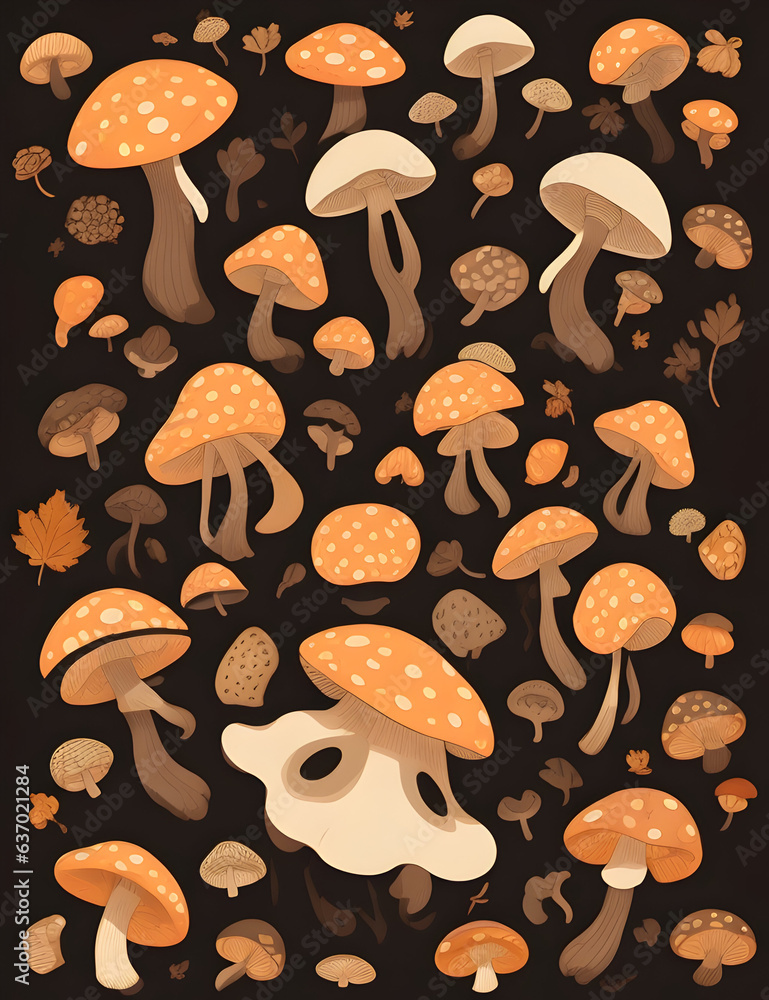 Mushroom seamless pattern on black background Mushroom seamless pattern on black background