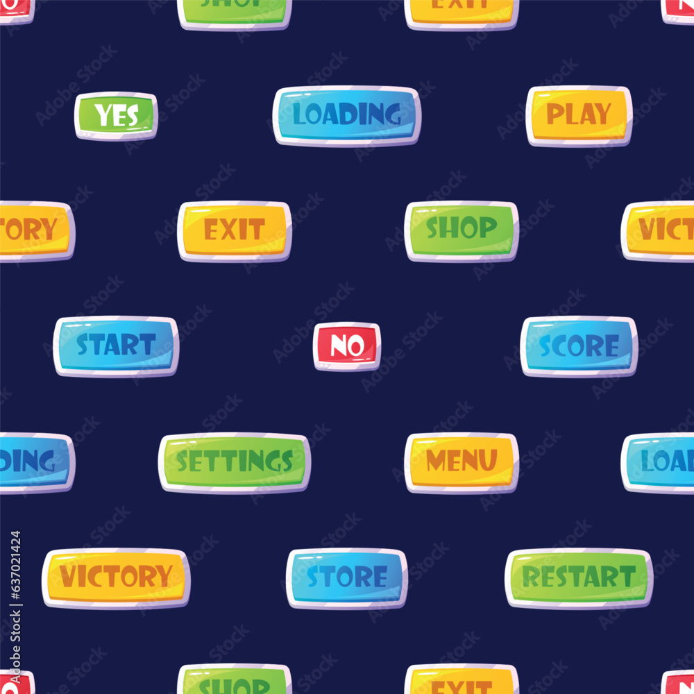 Seamless Pattern Featuring Colorful Game Menu Buttons, Creating Cohesive And Interactive Design, Vector Illustration