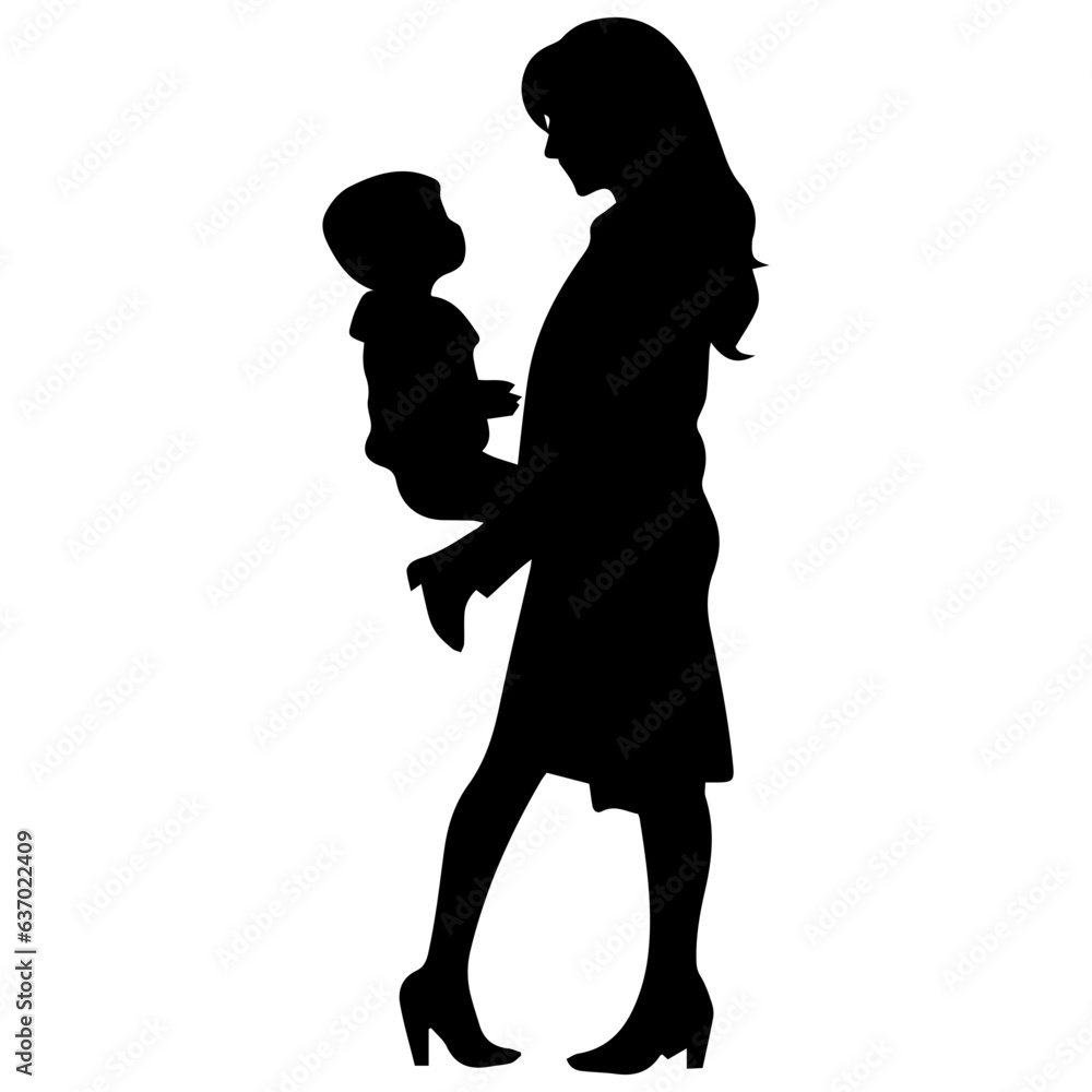 Mother and Child Silhouette. Vector Illustration