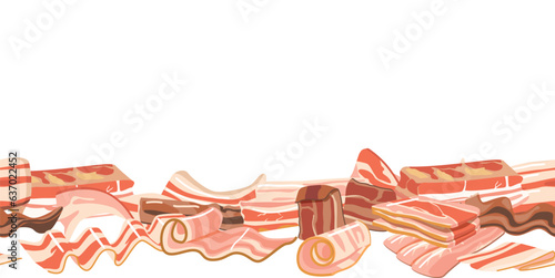 Bacon-themed Seamless Pattern Featuring Crisp Strips And Savory Designs, Horizontal Border, Wallpaper, Tile Background