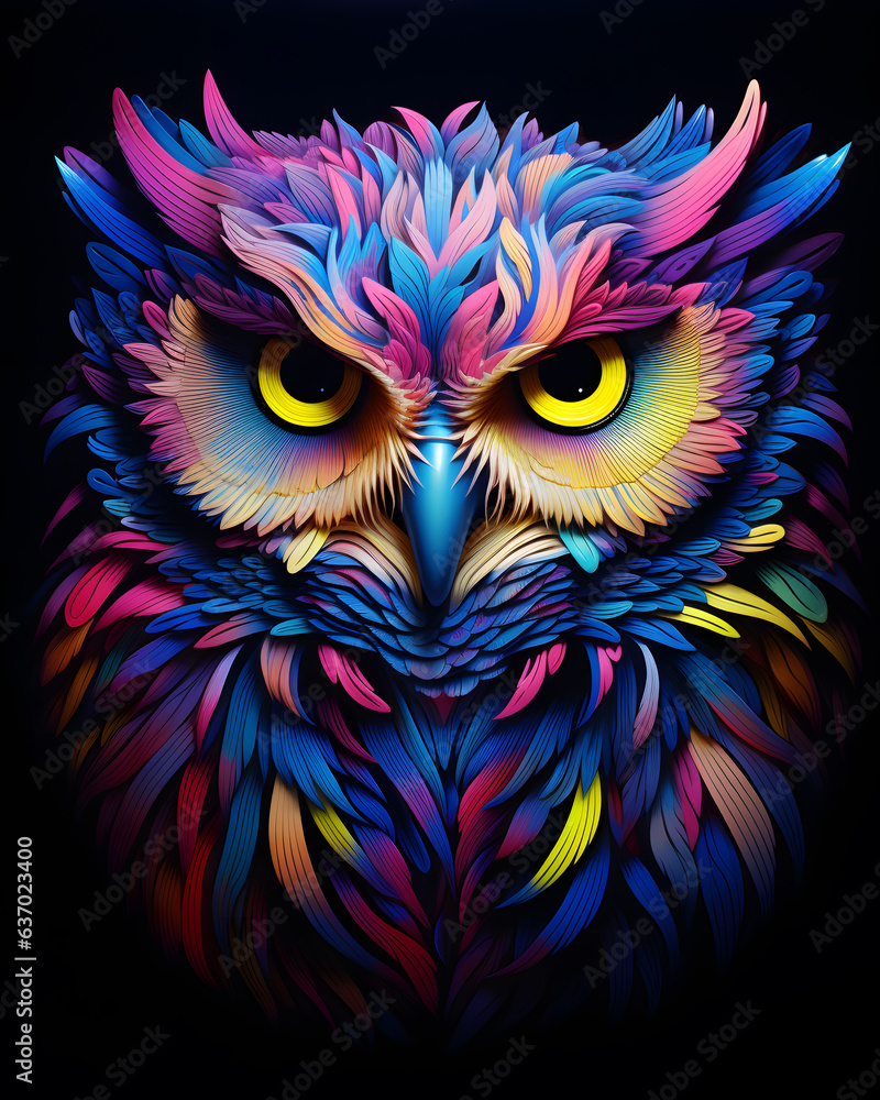 Neon owl against a dark background