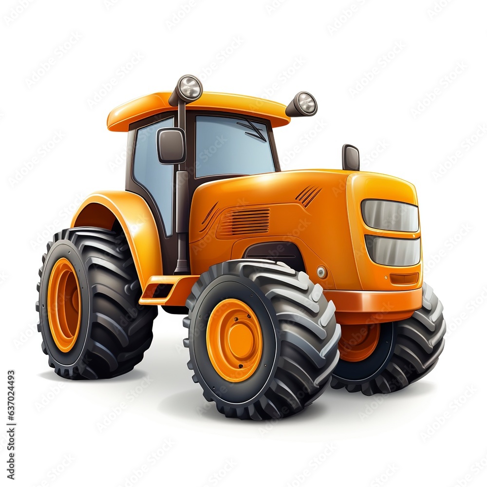A 3D realistic cartoon depiction of a tractor set against a white background A 3D realistic cartoon depiction of a tractor set against a white background