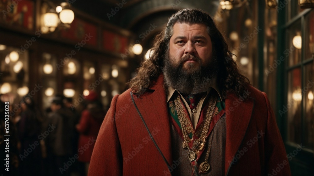 Obraz premium A bearded man in a vibrant red coat with long flowing hair