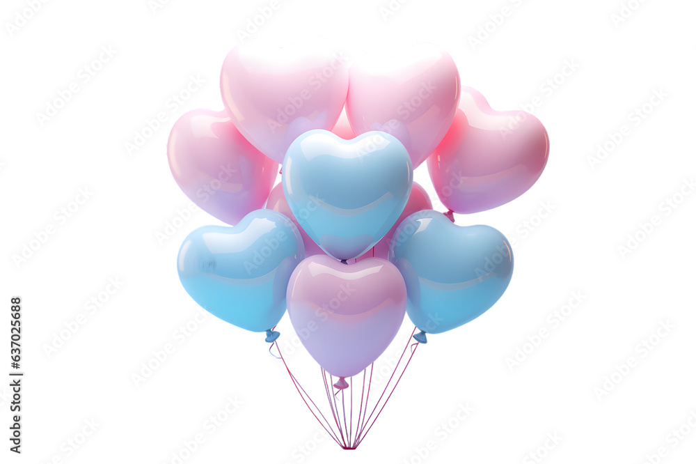 Pink heart shape balloons isolated on transparent background - obrazy, fototapety, plakaty 
