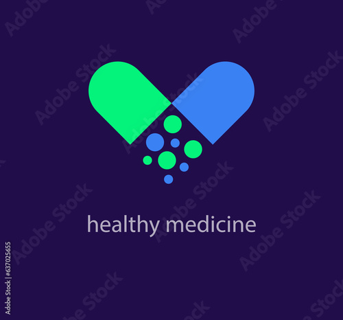 Modern spilled medicine capsule logo. Unique color transitions. Health and herbal life collection logo template. vector.