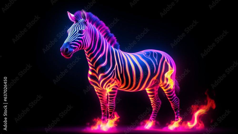 Fototapeta premium Rainbow mom zebra and baby zebra Ai generated