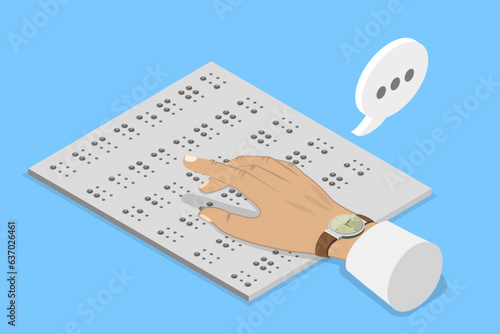 3D Isometric Flat Vector Conceptual Illustration of Braille Language, Letters for Blind People