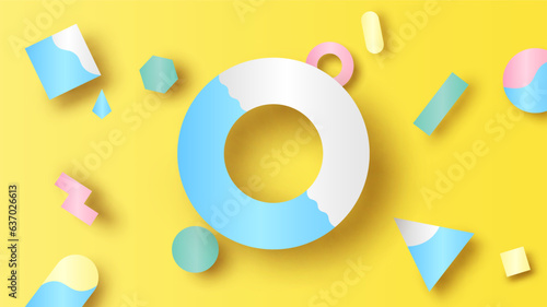 Summer geometric background with blank space. Geometric background. Abstract of Summer background. paper cut and craft style. vector, illustration.