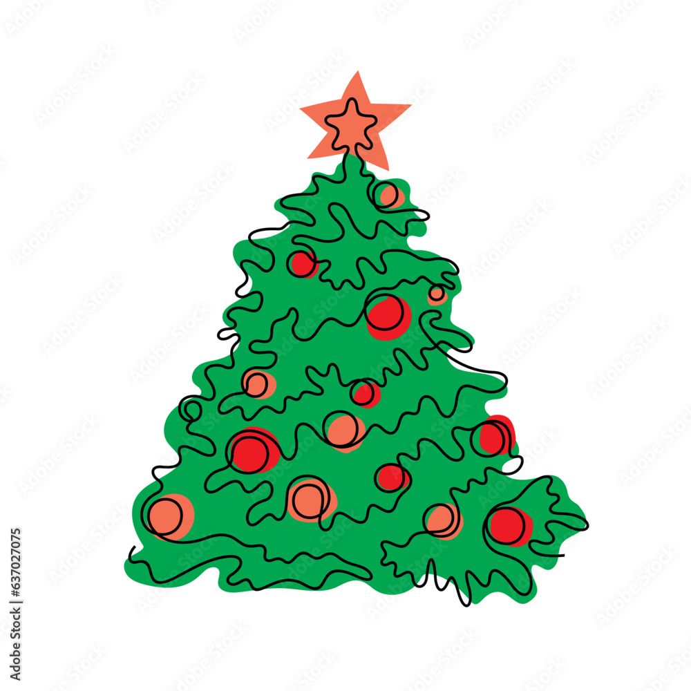 Christmas tree continuous line colourful vector illustration Christmas tree continuous line colourful vector illustration