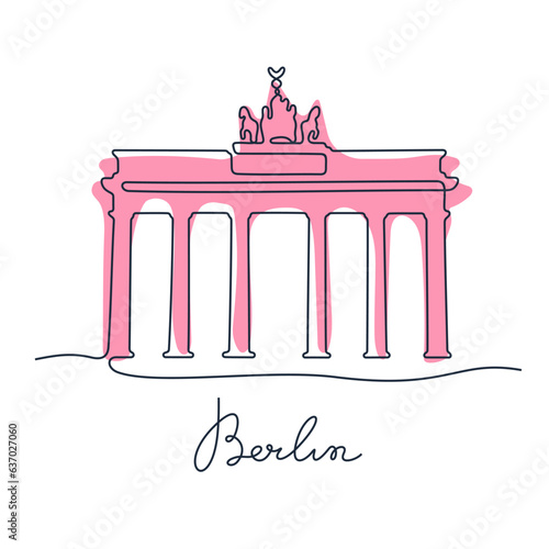 Brandenburg Gate, Berlin. Continuous line colourful vector illustration.
