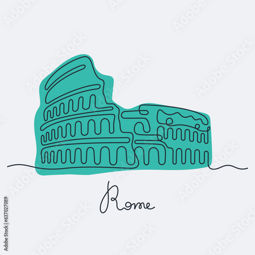 Coliseum, Rome. Continuous line colourful vector illustration.