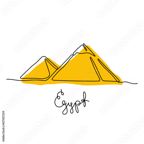 Pyramids of Giza, Egypt. Continuous line colourful vector illustration.