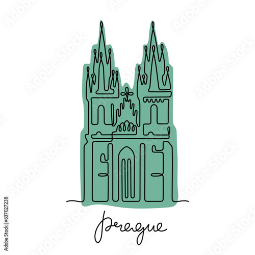 Church of Our Lady before Týn, Prague. Continuous line colourful vector illustration.