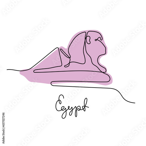 Great Pyramids of Giza and Sphinx, Egypt. Continuous line colourful vector illustration.