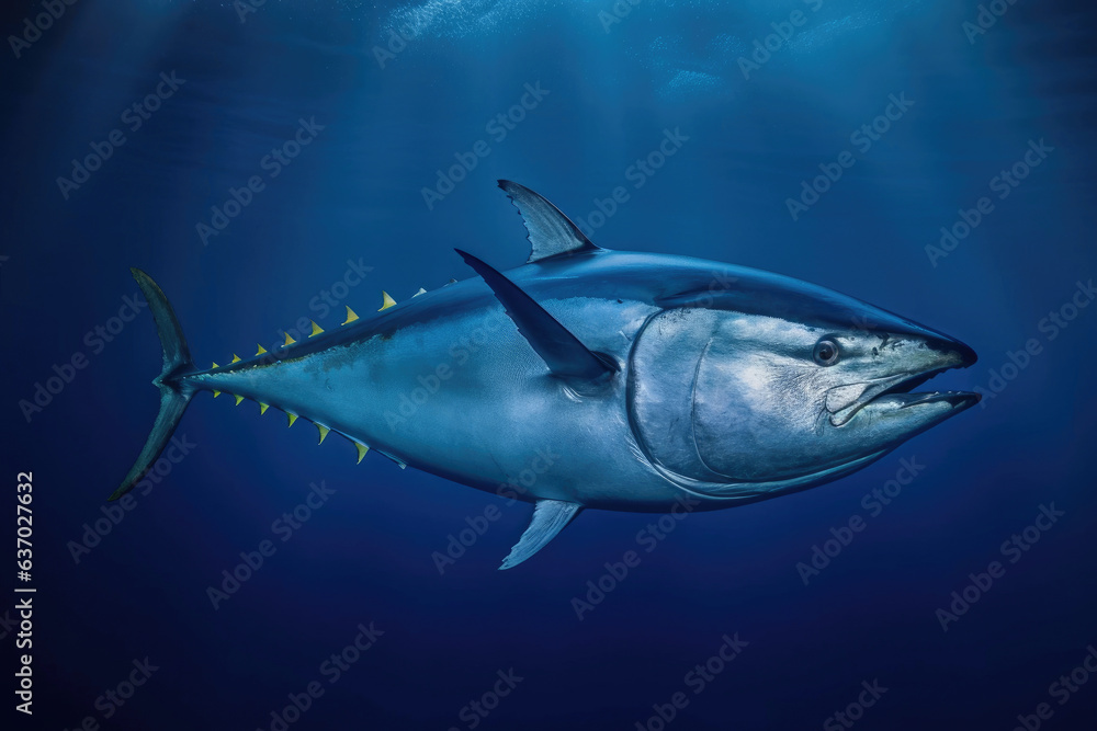 Naklejka premium Graceful Bluefin Tuna Swimming in Solitude