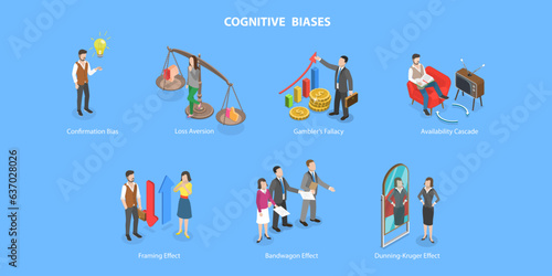 3D Isometric Flat Vector Conceptual Illustration of Cognitive Biases, Perception Process to Interpret Information