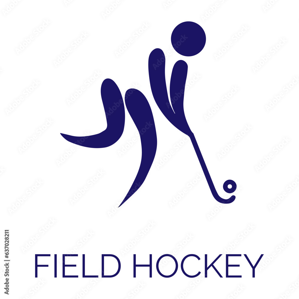 Summer sport icon. Vector isolated pictogram on white background with the names of sports disciplines. Olympic games. Olympic sport. Field hockey Summer sport icon. Vector isolated pictogram on white background with the names of sports disciplines. Olympic games. Olympic sport. Field hockey