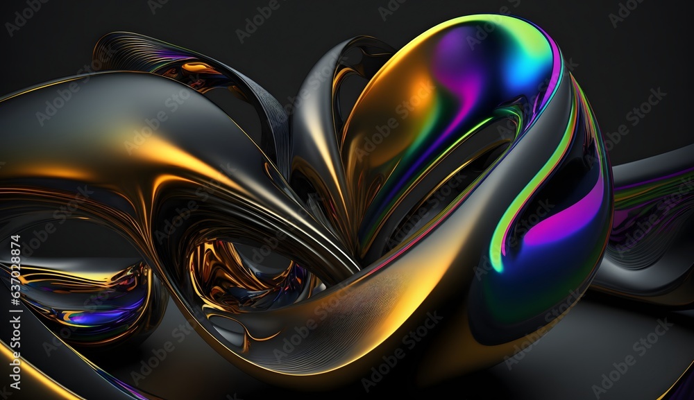 Holographic gold background, iridescent abstract texture design, bright multicolor hologram on black