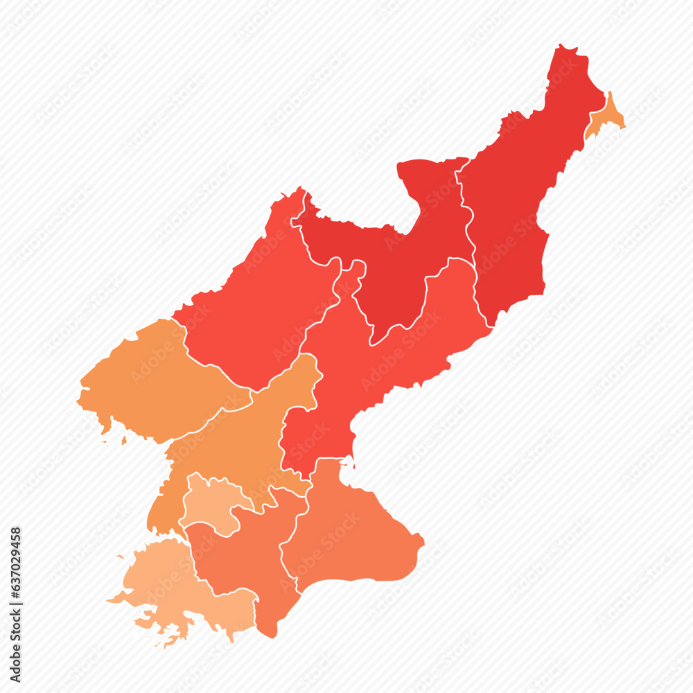 Colorful North Korea Divided Map Illustration