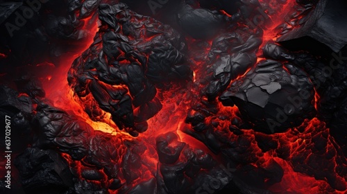 An image capturing the bubbly texture of a volcanic lava flow, with a mix of rough and smooth areas and variations in shades of black or red