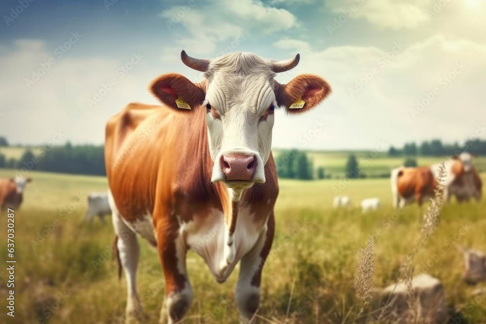 Rural Serenity: Cow Grazing on a Farm