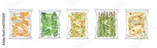 Vacuum Frozen Packed Vegetables Whole and Sliced Vector Set
