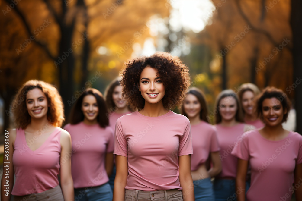 Portrait of breast cancer awareness concept of diverse women - obrazy, fototapety, plakaty 