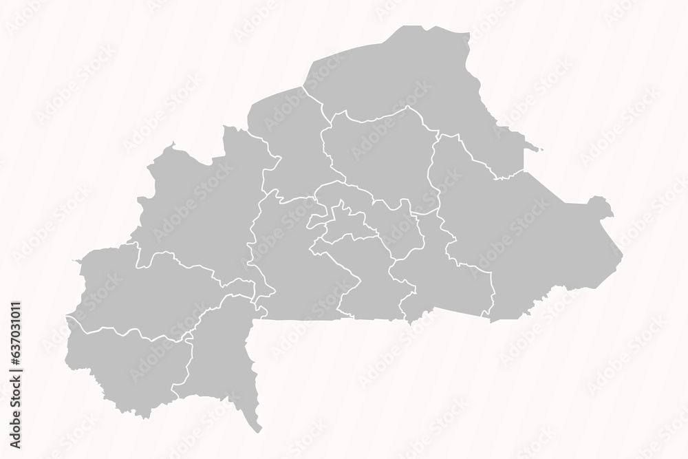 Fototapeta premium Detailed Map of Burkina Faso With States and Cities