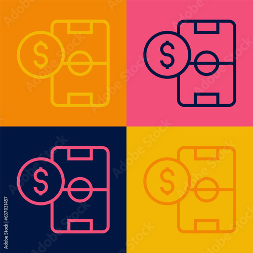 Pop art line Soccer football betting money icon isolated on color background. Football bet bookmaker. Soccer betting online make money. Vector