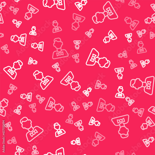 White line Casino dealer icon isolated seamless pattern on red background. Casino croupier. Vector