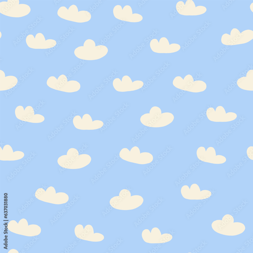 Cute pattern with clouds on light blue. Kids nursery pattern with clouds in hand drawn style. Vector illustration Cute pattern with clouds on light blue. Kids nursery pattern with clouds in hand drawn style. Vector illustration