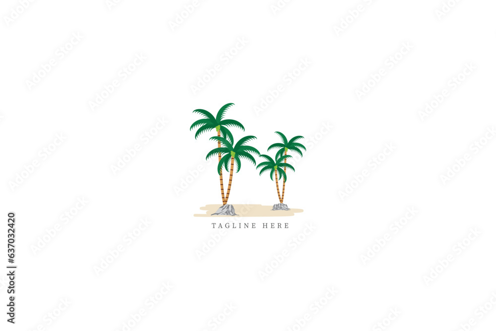 island vector decoration. coconut trees and stone.