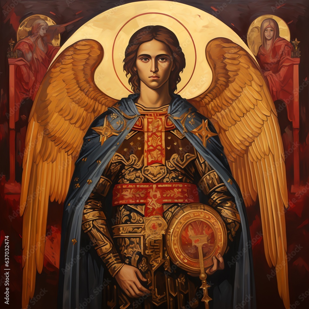 Obraz premium Divine Byzantine Archangel Icon: Reverent Artistry and Spiritual Grace
