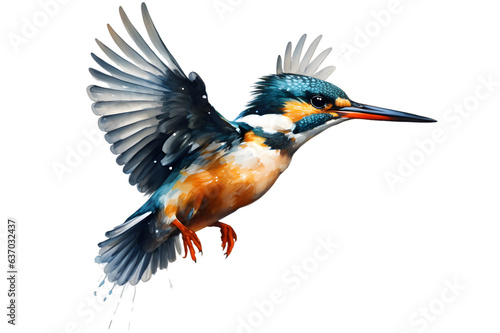 Watercolor flying bird isolated on transparent background