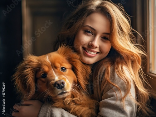 Young Woman with her dog, g...
