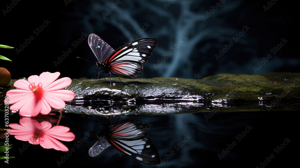 Butterfly on a Rock in the Water.Generative Ai