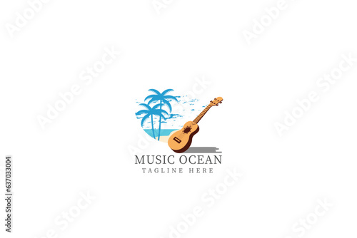 island vector decoration. coconut tree and ukulele.