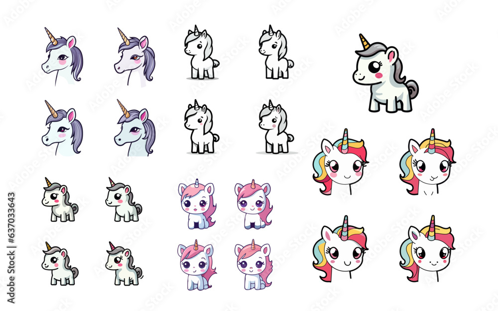 Obraz premium set of unicorn cute animal vector collection