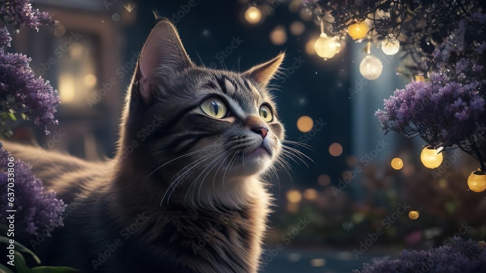 Midnight Whispers - Dramatic Cat Detail Amidst Dreamy Bokeh