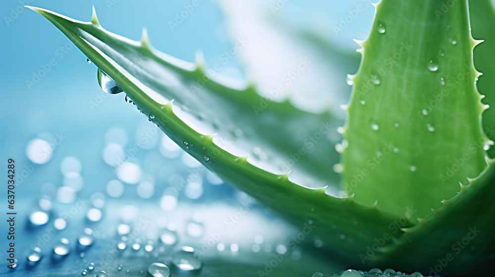 Aloe vera leaf with water droplets.Generative Ai Aloe vera leaf with water droplets.Generative Ai
