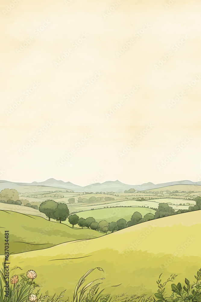 Fototapeta premium Book cover, digital paper illustration and greeting card design, English countryside style blank vintage art background for printable stationery, book page and ebook