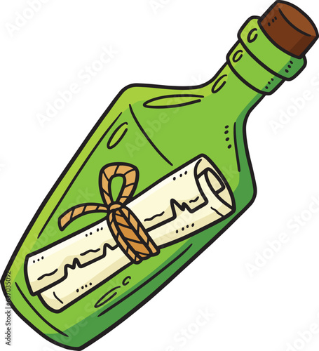 Message in a Bottle Cartoon Colored Clipart  photo